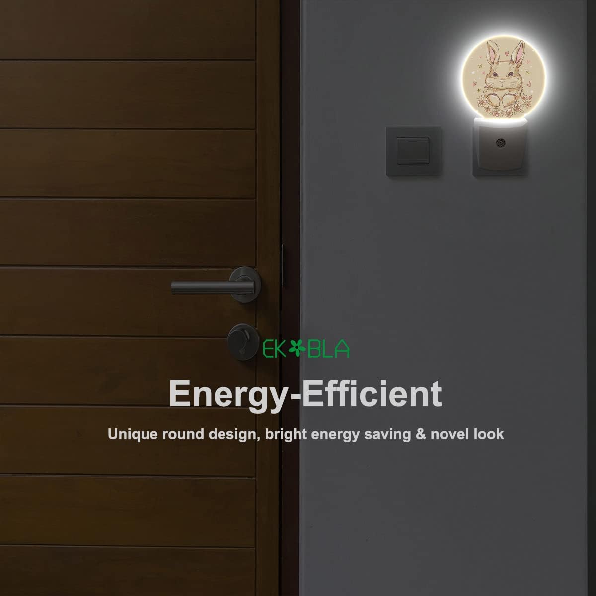 EKOBLA Easter Bunny Night Light Cute Animal Rabbit Hare with Butterfly Boho Plug-in Nightlights Auto Sensor Energy Efficient LED Lamp for Boy Girl Gifts