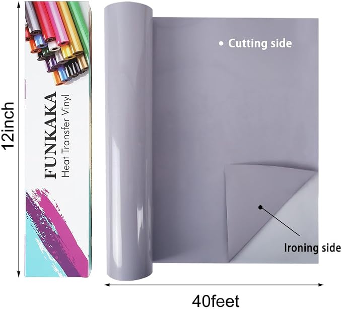 FUNKAKA Gray HTV Heat Transfer Vinyl Rolls, Adhesive HTV Vinyl