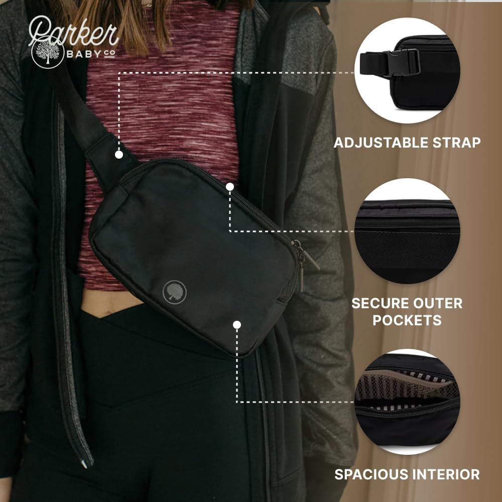 Parker Baby Diaper Belt Bag - Portable Fanny Pack Diaper Bag, Crossbody Bag for Moms - "Birch Belt Bag" - Black