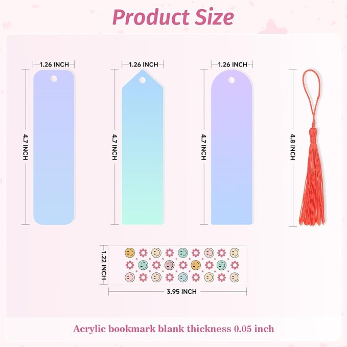 120Pcs Acrylic Bookmark Blanks Kits, Iridescent Clear Bookmarks Bulk