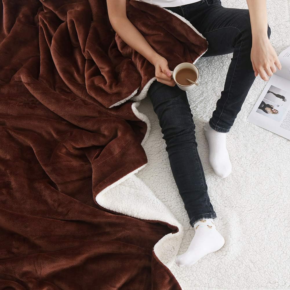 NANPIPER Fleece Throw Blanket Reversible Sherpa Flannel Blanket Super Soft Fuzzy Plush Microfiber (90"x90" Brown) Queen