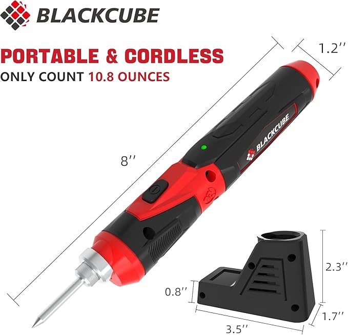 BLACKCUBE 4V Cordless Soldering Iron Kit, Rechargeable Soldering Iron with 2000mAH Rapid Heat Lithium-Ion Battery, LED Spotlight & Solder Tips, Professional Portable Welding Tool for DIY and Home Use