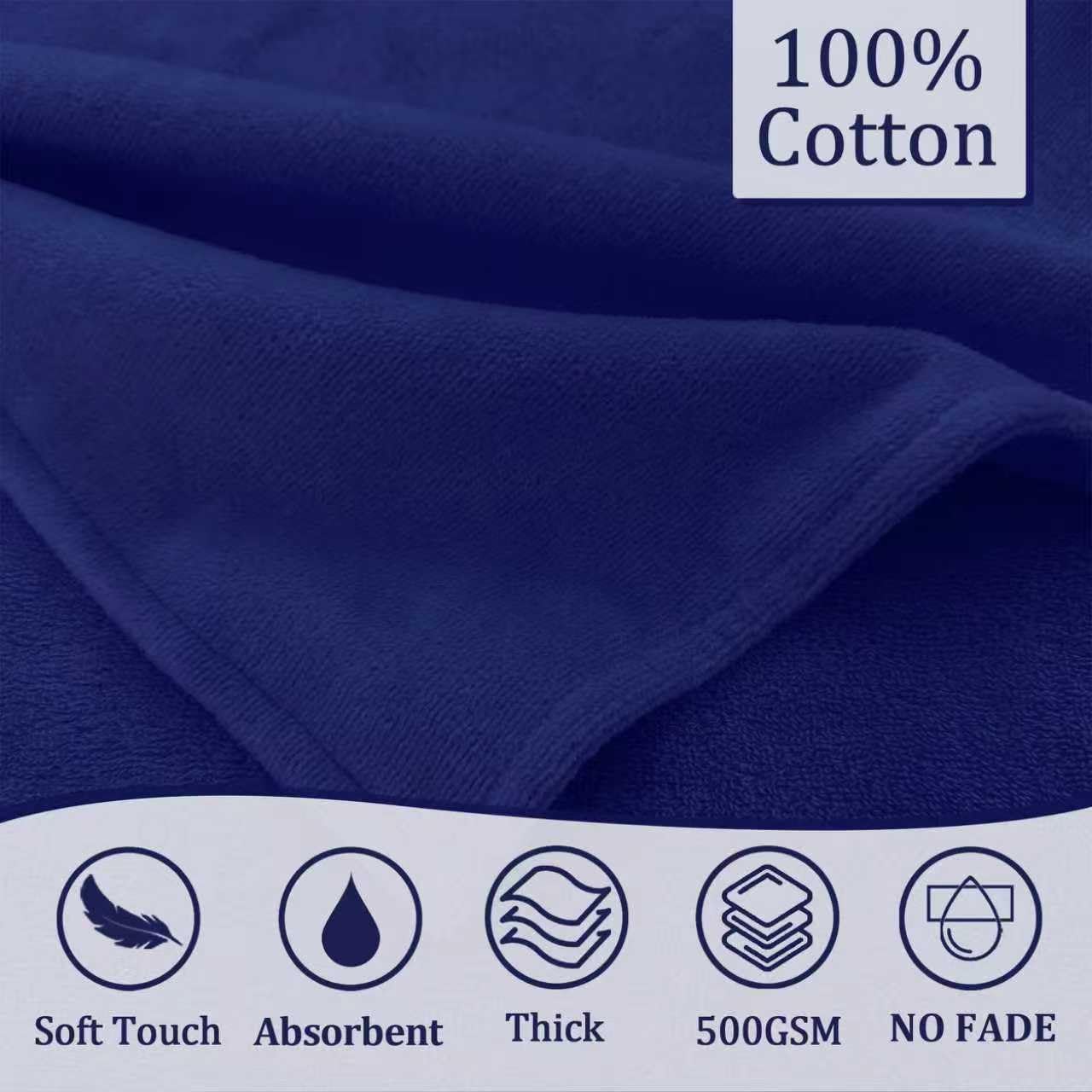 VOOVA & MOVAS Thick Baby Hooded Bath Towel - 100% Cotton,500GSM, 33x31.5 Inches,0-2Years, Super Absorbent Large Towel with Cute Elephant Ears Hood for Newborn, Baby, Infant, Baby Essentials,Navy