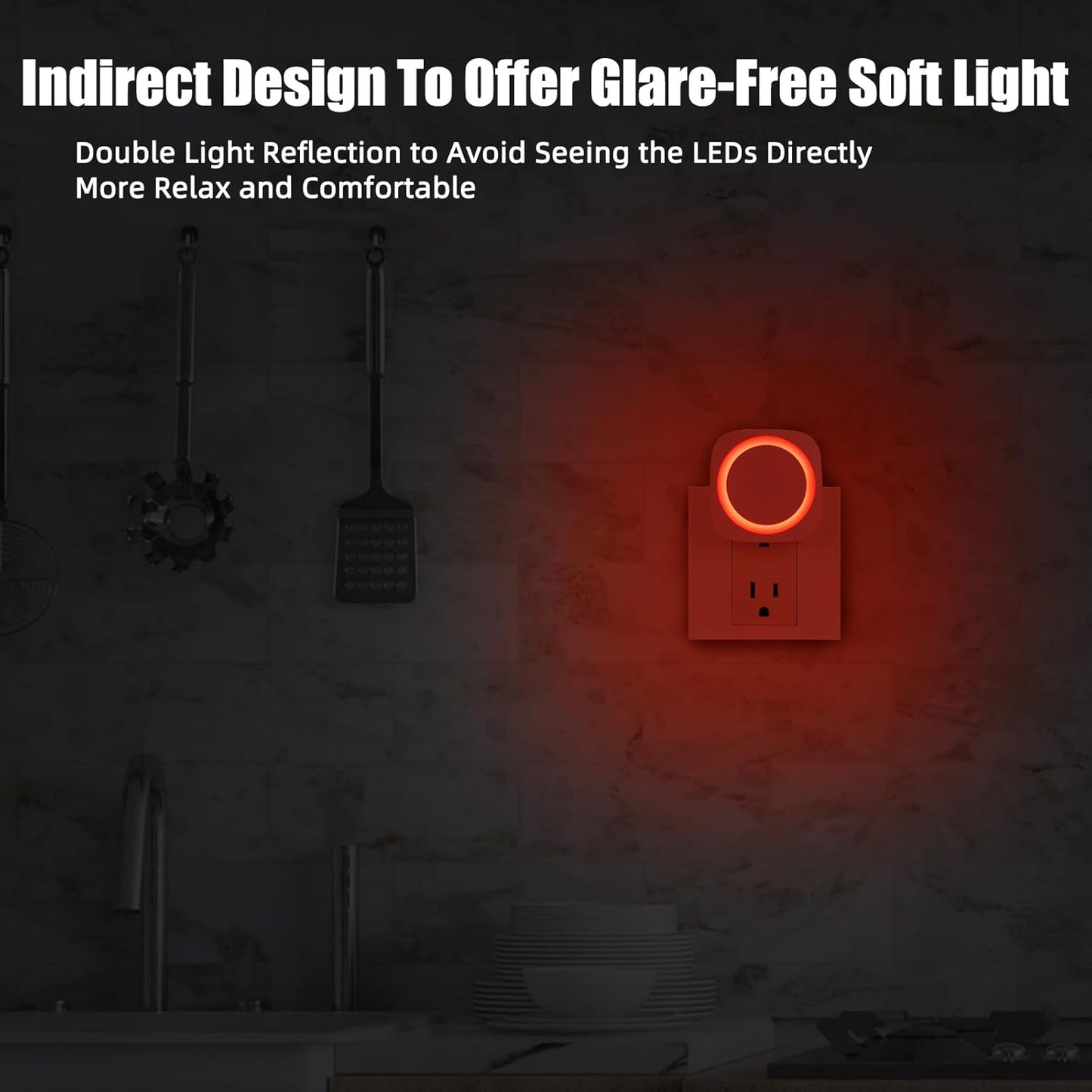 LED Night Lights Plug into Wall, Indirect Soft Dimmable Night Light with Dust to Dawn Sensor, Red Nightlight for Bedroom,Bathroom,Kitchen,Stairs,Hallway,Travel, 4 Packs, Red