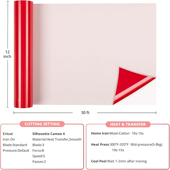 HTVRONT Red Heat Transfer Vinyl Roll,