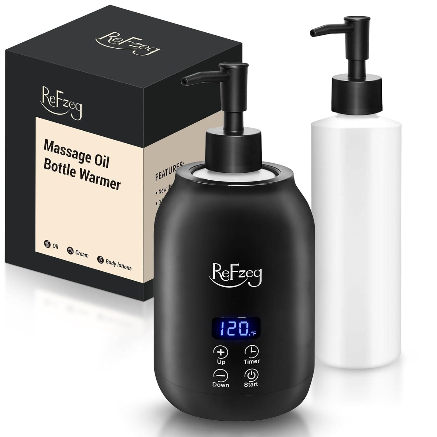 Massage Oil Warmer Bottle Professional Electric Lotion Digital Heater for SPA, Portable Oil Warmer Heated Cream for Beauty Salon Home, with ℃/℉ Switchable Display, Two Oil Dispenser Bottle