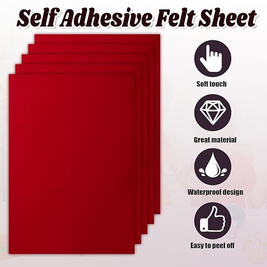 Biaungdo Red Self Adhesive Felt Sheets, 8 x 12 Inch, Felts Fabric