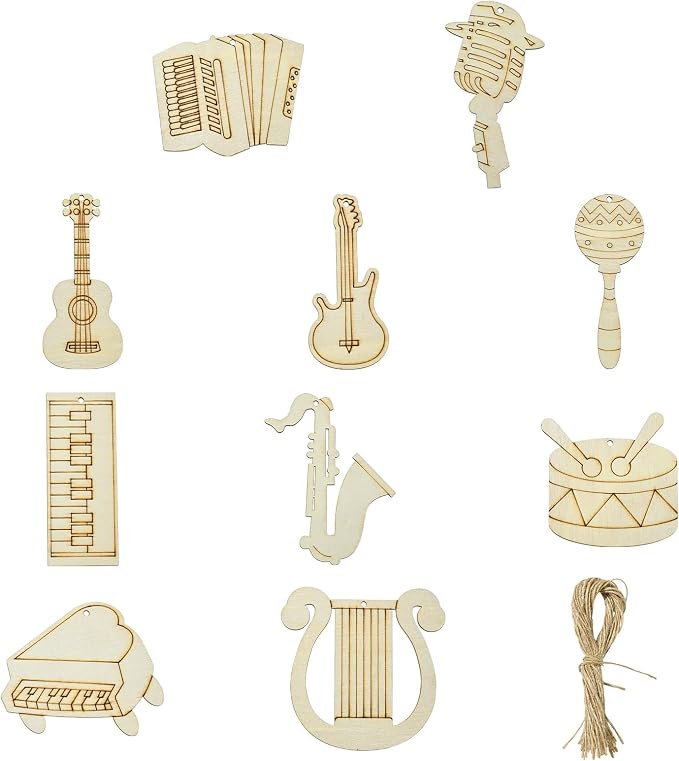 30 pcs Mixed Styles Musical Instrument Theme Unfinished Wooden Cutout Charms