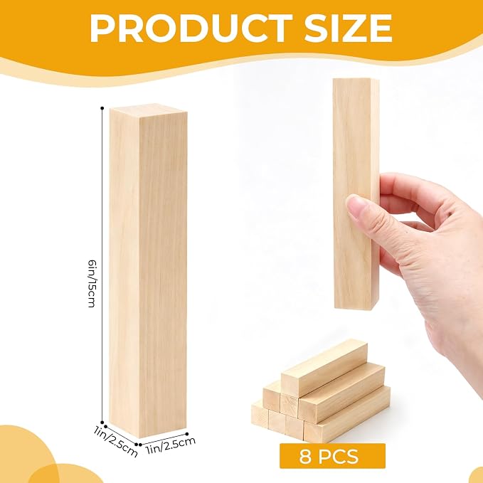 8 Pack Basswood Carving Blocks, Unfinished Wood Whittling Blocks