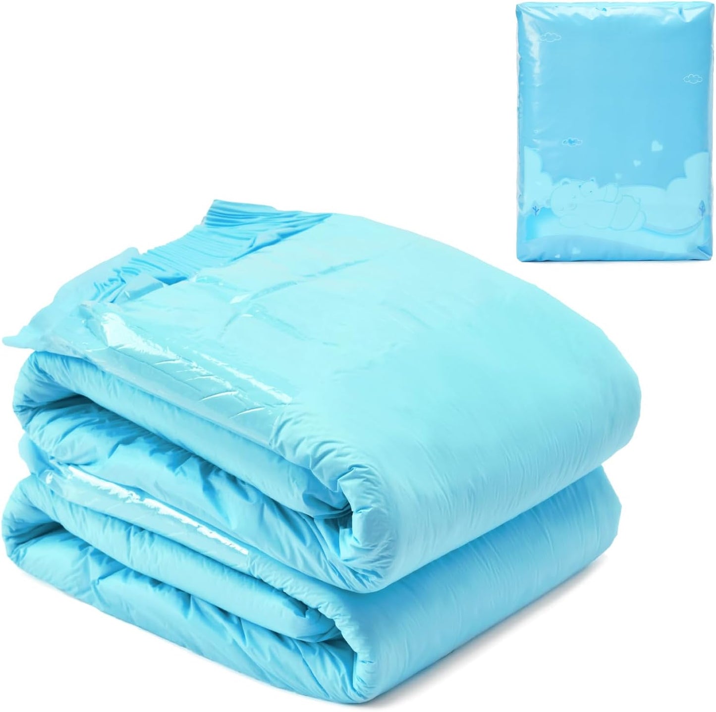 Littleforbig Adjustable Tapes Adult Diaper 2 Pieces - ABDry Ultra Absorbent Diapers Blue (Medium 28"-38")