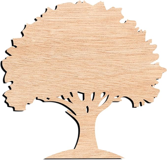 Unfinished Oak Tree Wood Cutout – Rustic Laser Cut Wooden Shape