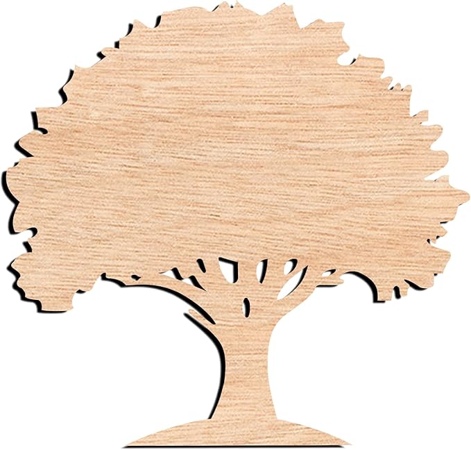 Unfinished Oak Tree Wood Cutout – Rustic Laser Cut Wooden Shape