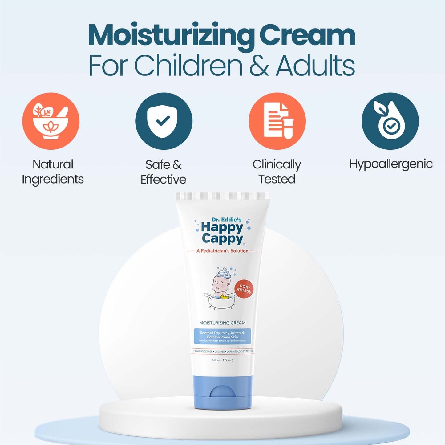Happy Cappy Moisturizing Cream - Baby Eczema Cream, Eczema Lotion for Kids, Pediatrician-Formulated, Gentle, Paraben Free, Hypoallergenic, Soothes Dry Skin - 6 Fl Oz (Pack of 3)