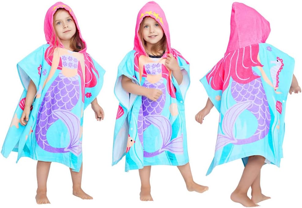 LALIFIT Little Mermaid 100% Cotton Hooded Towel for 2-6 Years Girls Boys Bath Beach Pool Towel,24 x 48 inches (Mermaid)