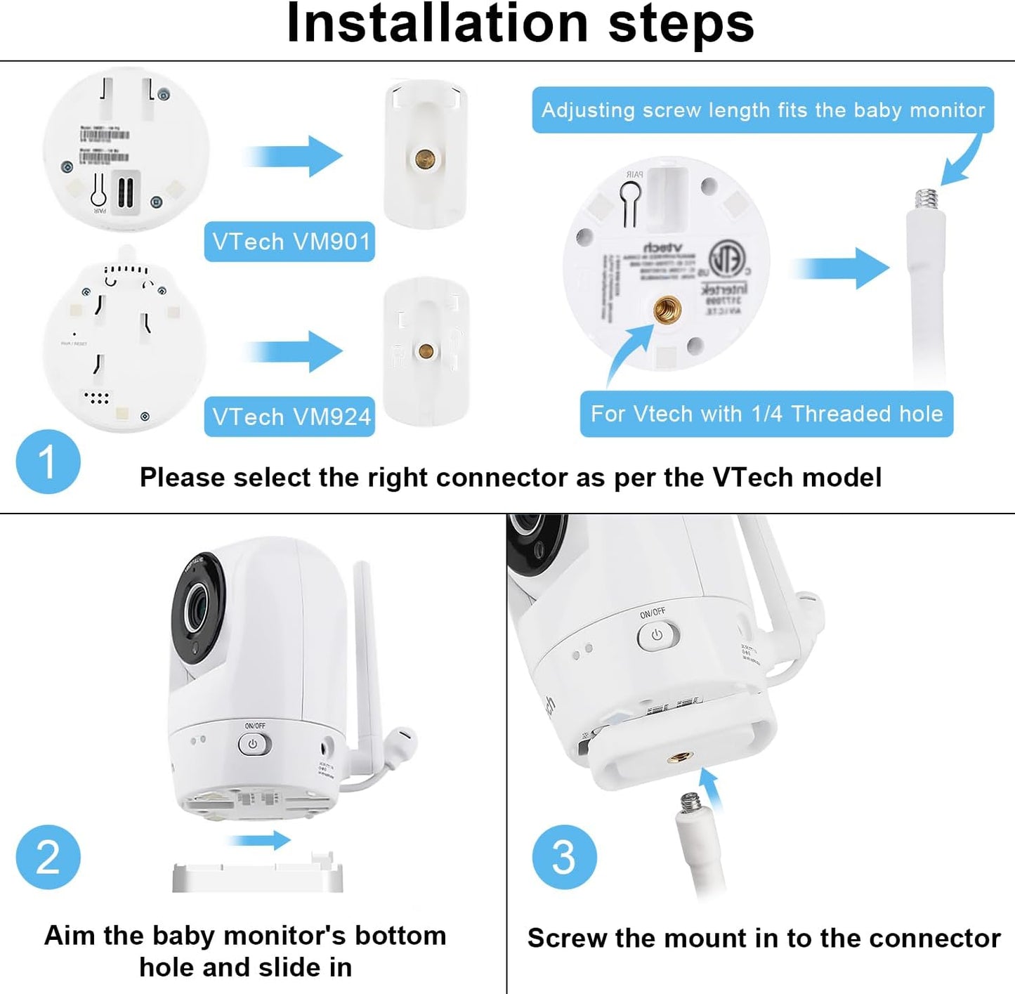 BFYTN 15.7 inches Baby Monitor Mount Compatible with VTech VM901, VM924, VM928, VM923, RM7764, RM5764, RM5754 Flexible Clip Clamp Mount Long Gooseneck Arm
