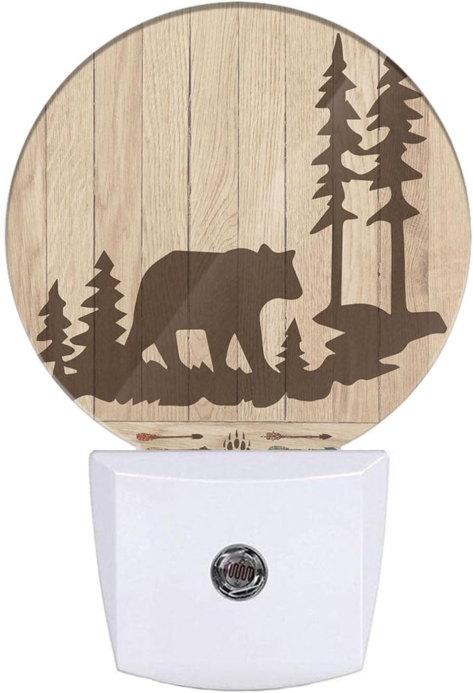 Bear Night Lights Plug into Wall Wildlife Cute Brown Bear Trees Woods Silhouette Night Light Dusk to Dawn Sensor LED Lighting for Bedroom Bathroom Living Room