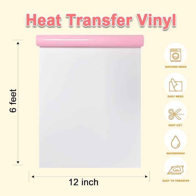 DUEUIOE Light Pink Puff Vinyl Heat Transfer 12Inch x 6Ft, Puff Htv