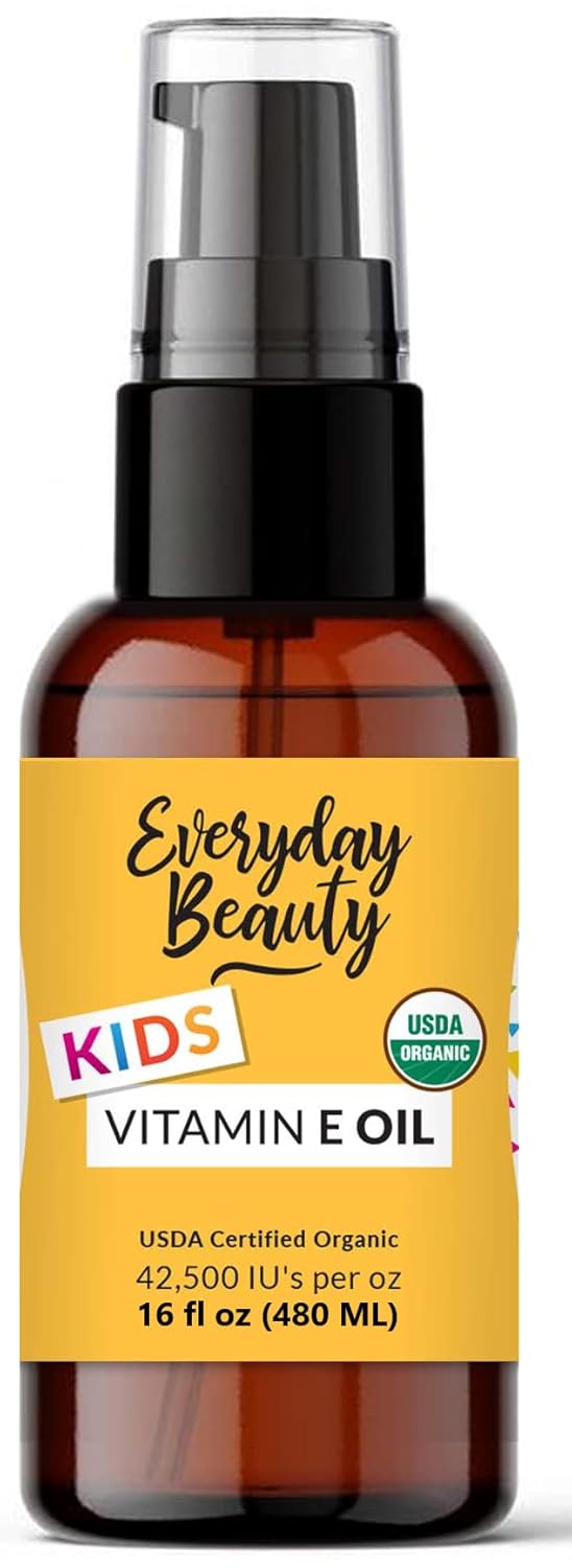 Organic Vitamin E Oil - Nourishing Baby Massage Oil for Moisturizing Dry Skin - Fragrance Free & All Natural Plant Based, Lightweight Gentle Blend - 16 Fl Oz With Pump Top