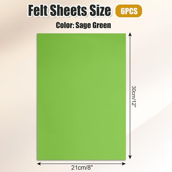 Biaungdo 6 Pcs 8 x 12 Inch Felt Fabric Sheets, Sage Green Square Felt Sheet |