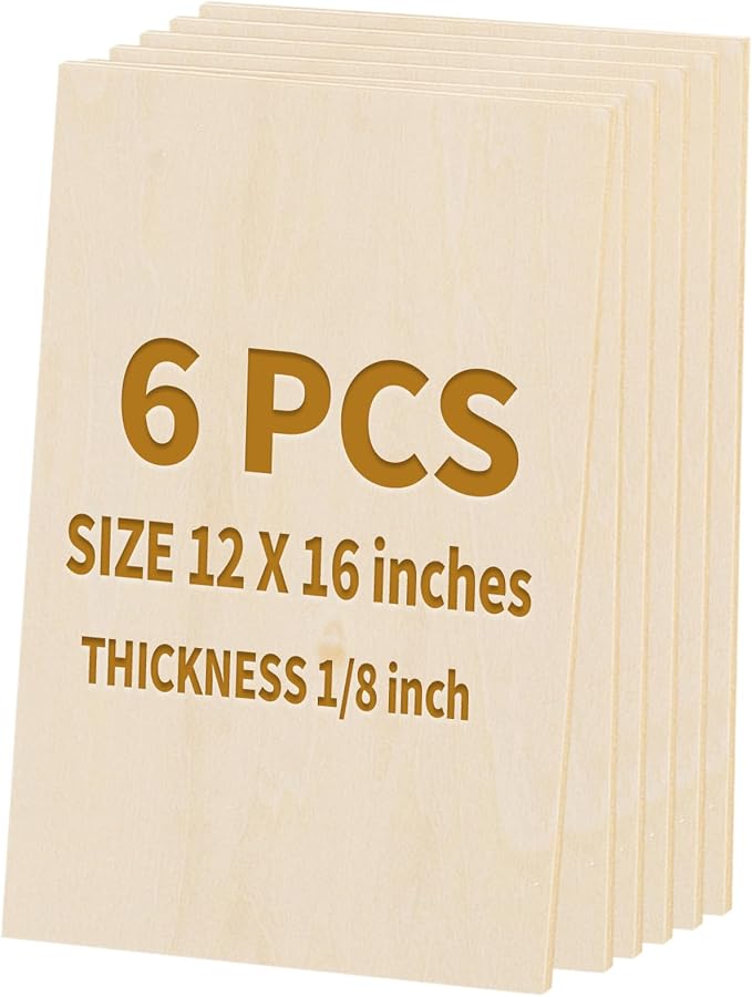 6 Pack Basswood Sheets for Crafts 12"x16"x1/8", 3mm Thick Plywood Sheets Board