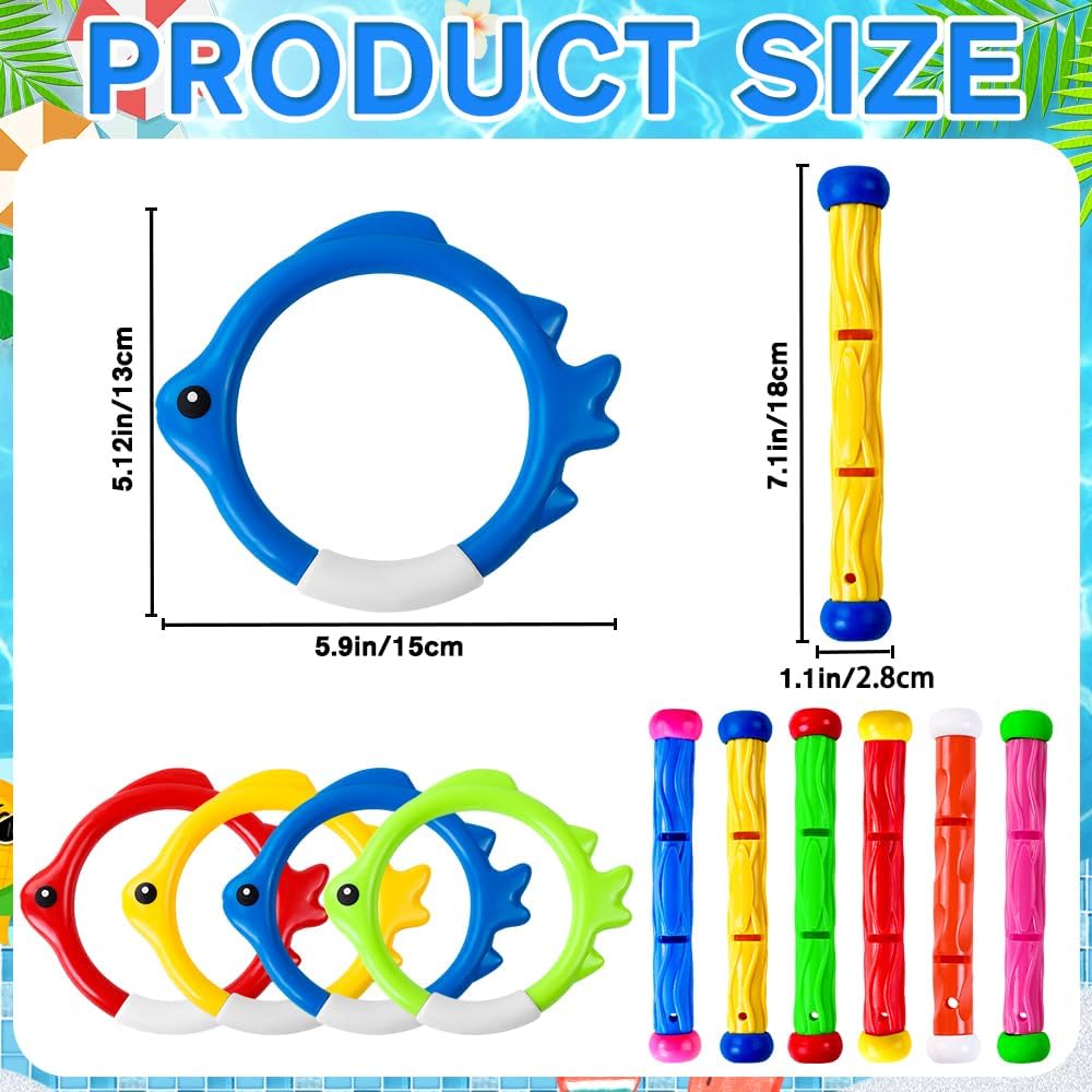 10PCS Pool Diving Swim Toys Colorful Underwater Training Sinking Throwing Dive Rings Sticks for Kids Summer Pool Swimming Party Favor Games