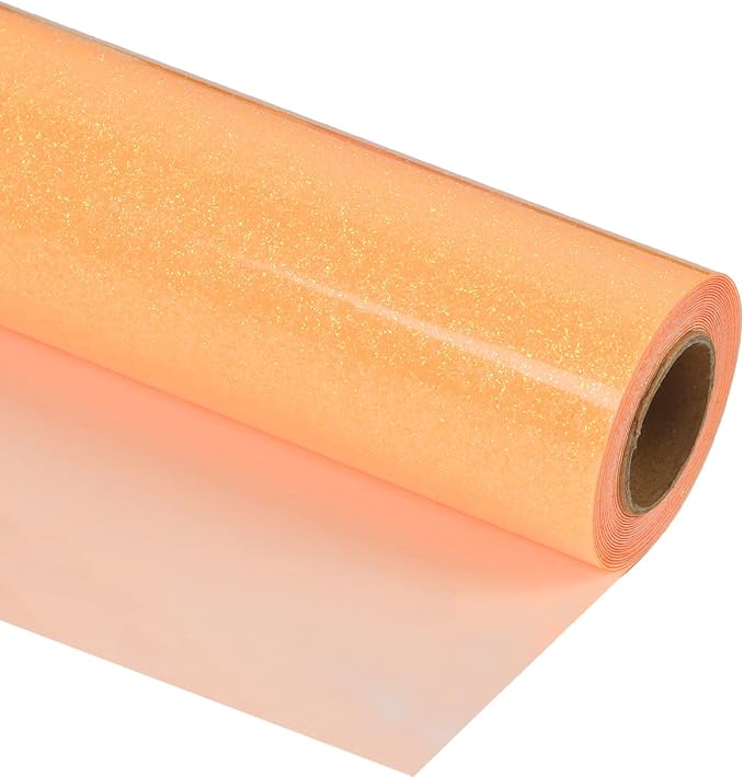 guangyintong Glow Glitter Orange Yellow Heat Transfer Vinyl HTV Rolls, Glitter