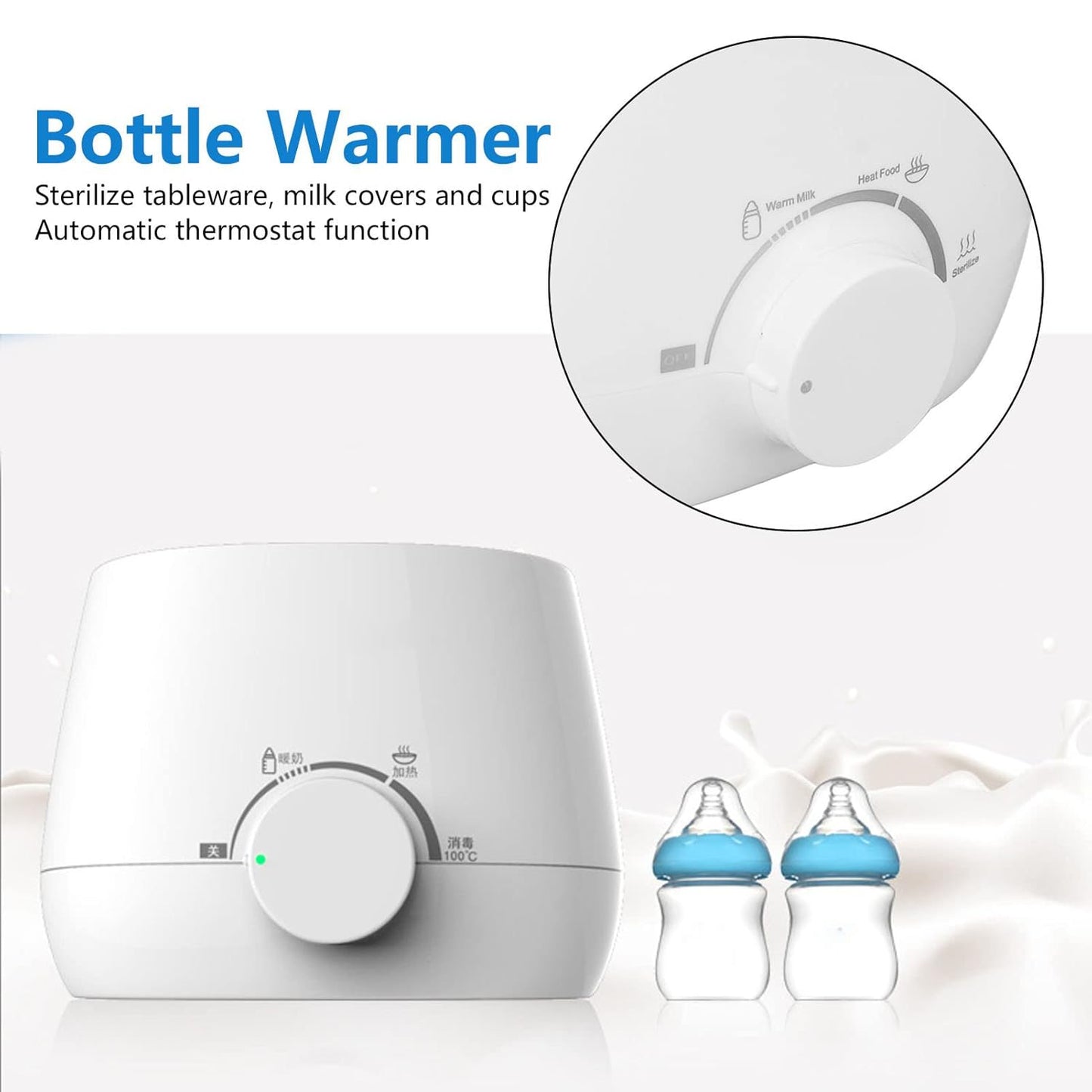 Bottle Warmer Fast 5 Minutes Heating Feed Warmer, Milk Warmer Baby Food Warmers Automatic Thermostat, Baby Food Heater On The Go for Reheating, Defrosting, Steam(110V)