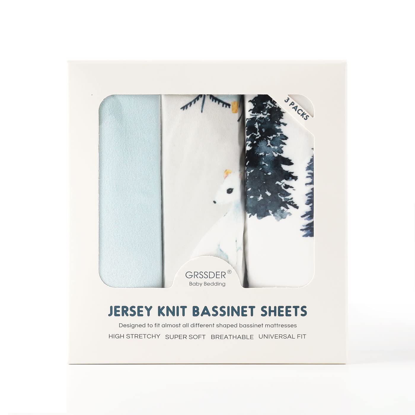 GRSSDER Stretchy Ultra Soft Fitted Bassinet Sheet Set 3 Pack, Universal Fit for Bassinets Baby Cradle Moses Basket Oval Rectangle Mattress Snug and Safe, Cute Wild Forest Mongooses for Baby