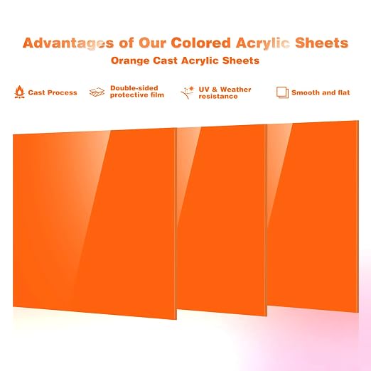 Adrattnay Orange Acrylic Sheets, 1/8 Thick