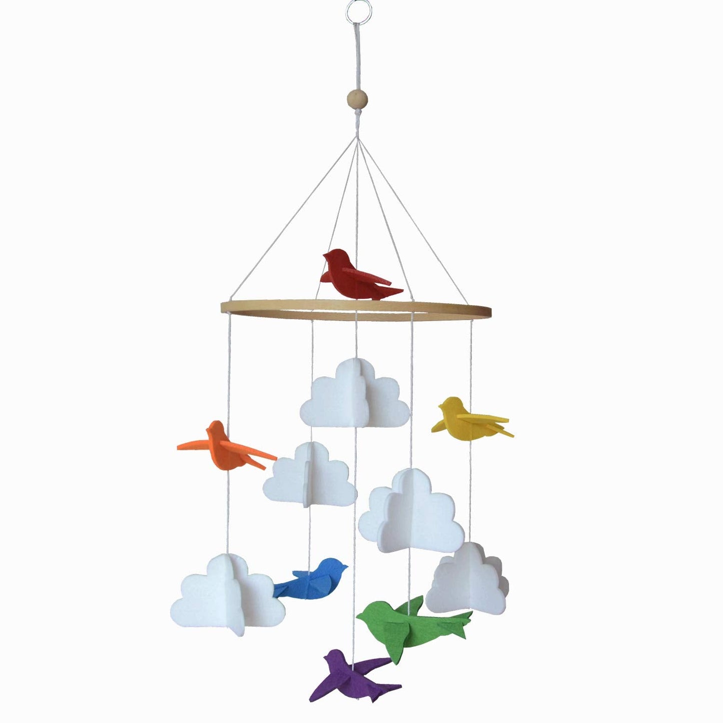 Baby Crib Mobile (Rainbow Birds in The Clouds, w/Garland) - Felt Nursery Ceiling Decoration and Baby Shower Gift for Girls & Boys