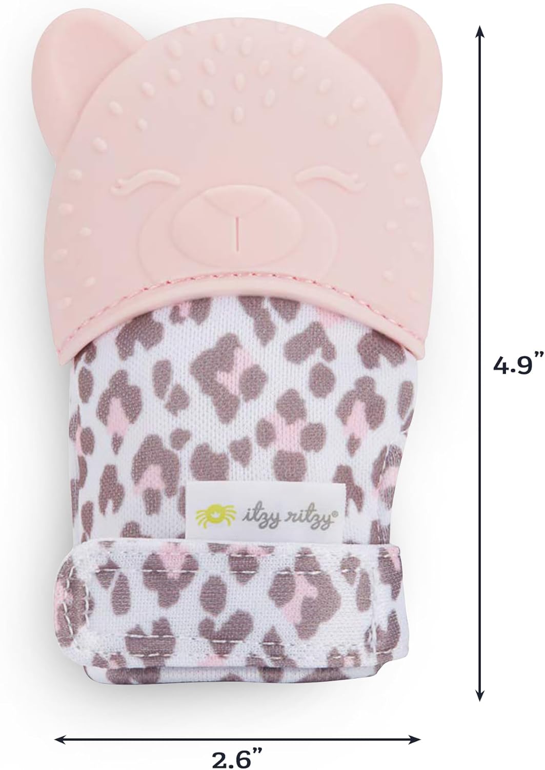 Itzy Ritzy Silicone Teething Mitt - Soothing Infant Teething Mitten with Adjustable Strap, Crinkle Sound & Textured Silicone to Soothe Sore & Swollen Gums - for Ages 3 Months & Up (Blush Leopard)