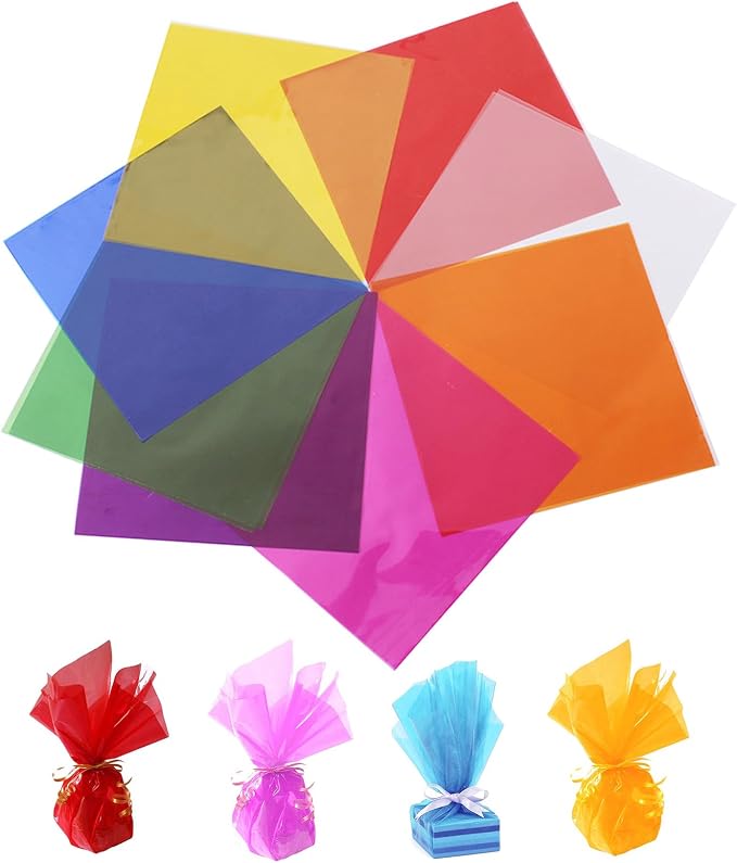 120 Pcs Colored Cellophane Sheets, Cellophane Wrap Paper Color Cello Sheets