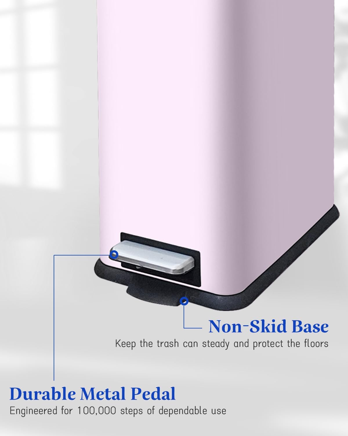 Bathroom Trash Can with Lid, 16.7L/ 4.4 Gallon Trash Can with Removable Inner Bucket, Soft Close lid, Stainless Steel Step Pedal Garbage Can for Bedroom, Kitchen, Home Office, Pink