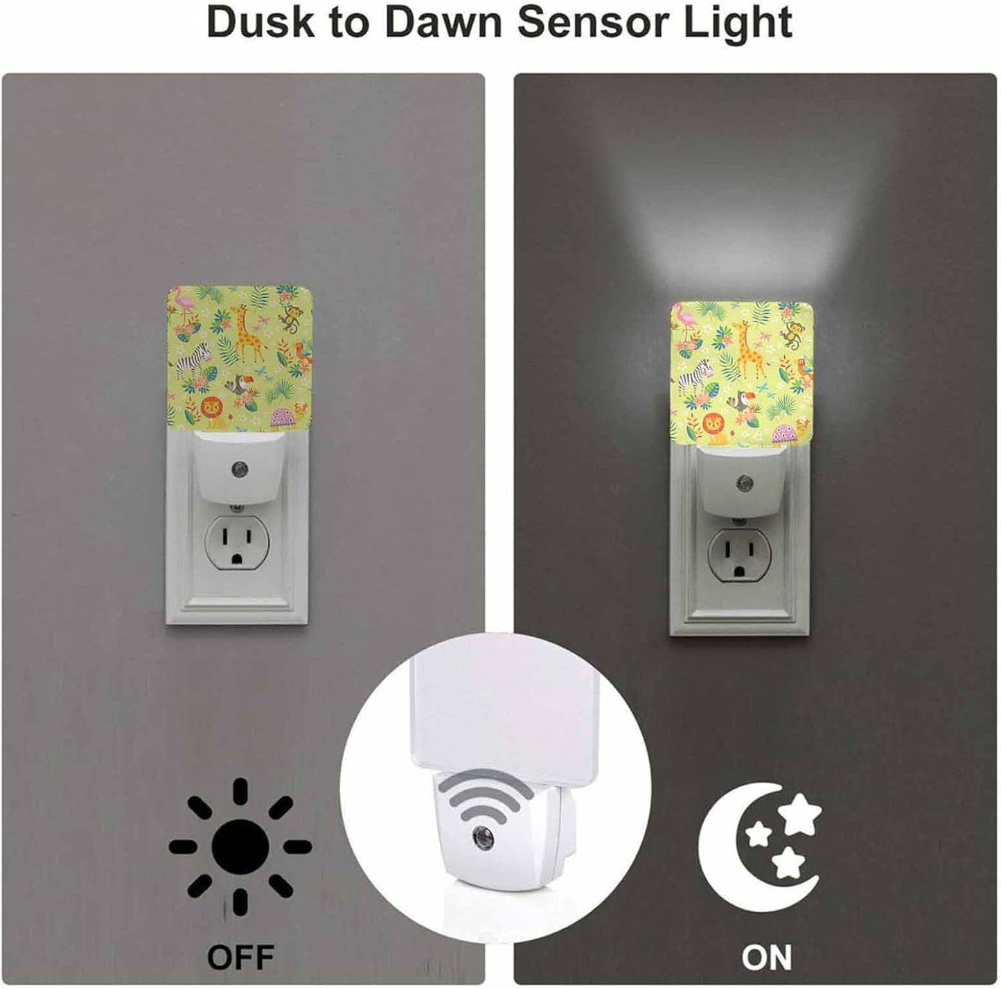 LED Night Light,Cute Cartoon Tropical Animals On Green LED Night Light Plug into Wall with Dusk to Dawn Light Sensor White Energy Efficient Nightlight for Bedroom Bathroom Hallway Living Room Kitchen
