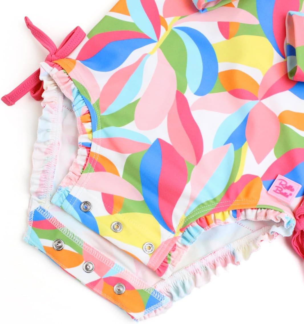 RuffleButts Baby Girls UPF 50+ Sun Protection Novelty Print Long Sleeve One Piece Rash Guard Swimsuit with Zipper