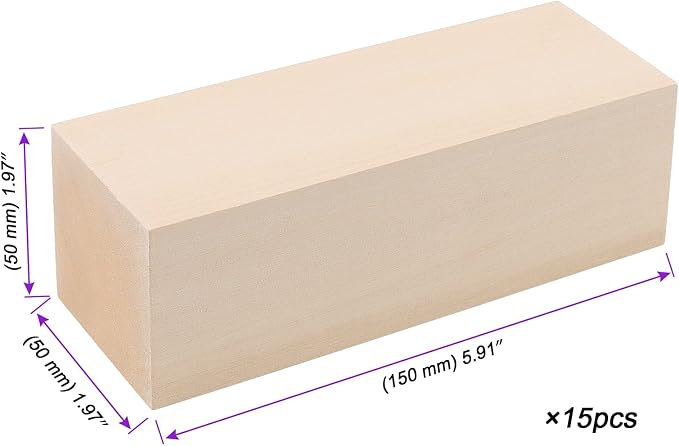 JOIKIT 15 Pack 6 x 2 x 2 Inches Basswood Carving Blocks, Kiln Dried Whittling