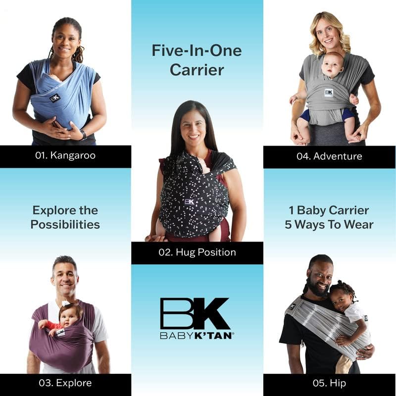 Breeze Baby K'tan Baby Carrier, #1 Easy Pre-Wrapped Baby Sling Gift | Breathable 100% Cotton Mesh | Hands Free Wrap for Infants | No Rings Or Buckles | Charcoal | X-Large