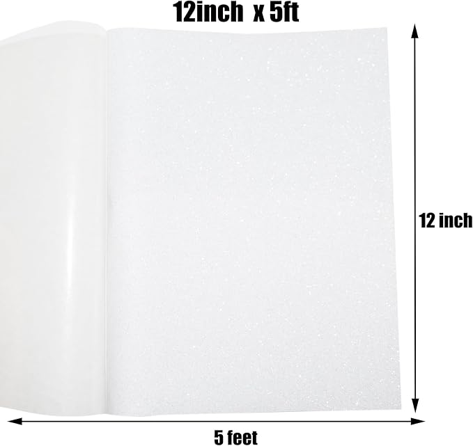 Glitter Heat Transfer Vinyl 12" x 5ft White Glitter Iron on Vinyl