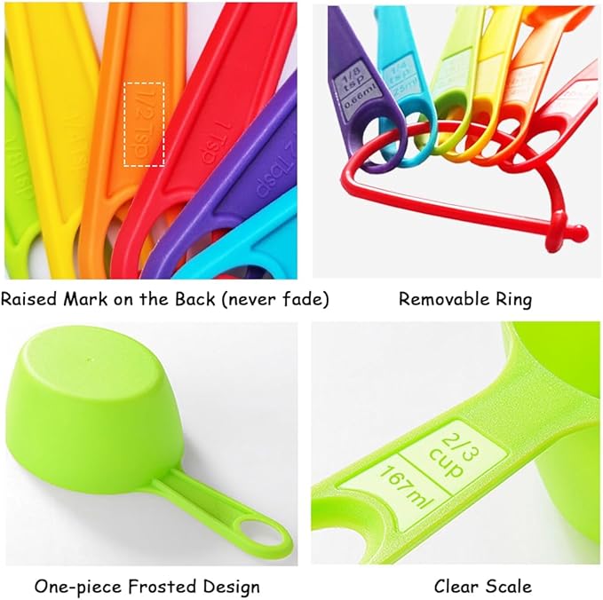 12 Piece Measuring Cups and Spoons Set, Colored Kitchen Measure Tools, Durable