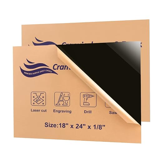 Black Acrylic Sheet 18" x 24" x 1/8", 2 Pack Black Cast Acrylic Sheets Glass