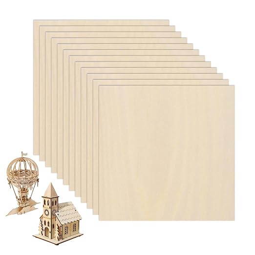 12 Pack Basswood Sheets 12"×12"×15/64" Unfinished Plywood Sheet | Smooth Thin