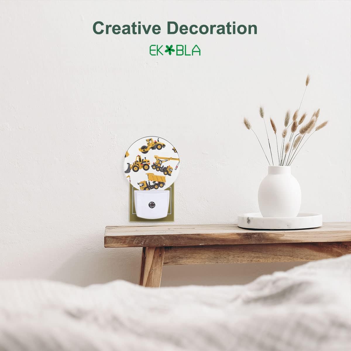 EKOBLA Yellow Cartoon Trucks Night Light Excavator Bulldozer Loader Building Machine Night Lights Plug into Wall for Teen Boys Bathroom Bedroom 0.5W Sleep Friendly