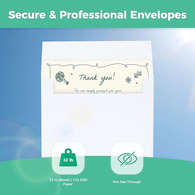 Ohuhu A2 Blank White Cards and Self-Seal Envelopes 100 Pack