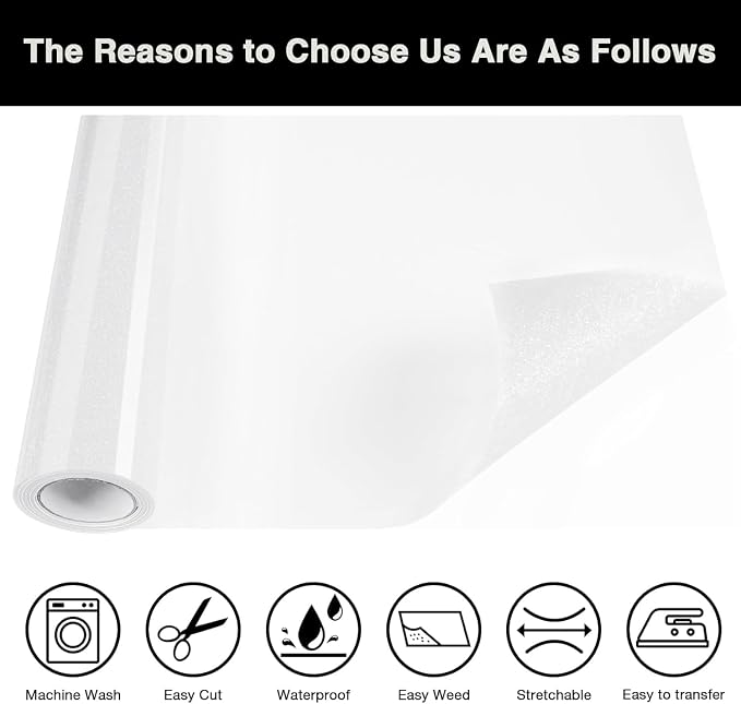 White Glitter HTV Heat Transfer Vinyl Roll 12inch x 20 ft