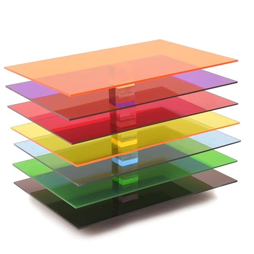 7 Pieces & 7 Colors 8" x 12" x 0.118" Transparent Colored Cast Acrylic Sheets