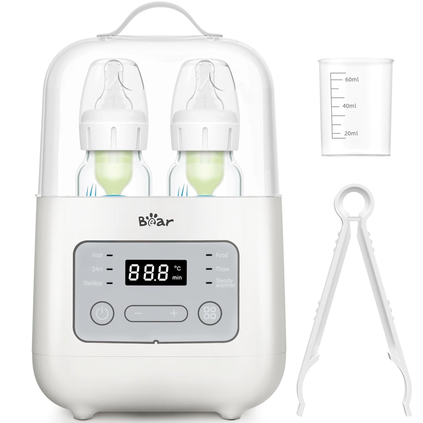 Bear Bottle Warmer, Baby Double Bottles Heater Breastmilk Food Warmer for New Born Twins, with Temp Control 24H Water Bath Warming, Fast Heating Steaming Thaw Multifunctional