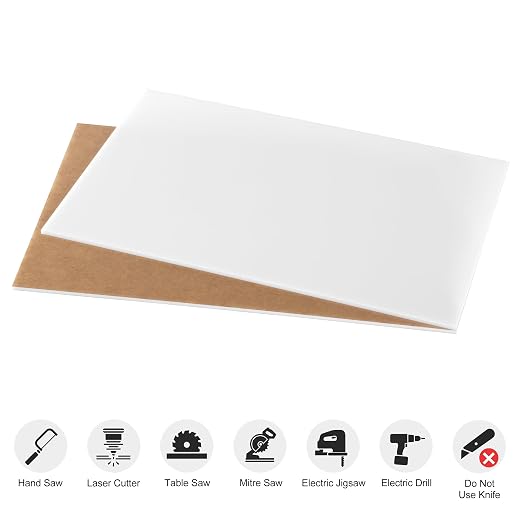 KAITELA White Cast Acrylic Sheet 12" x 16" x 1/8" Thick, Laser Cutting