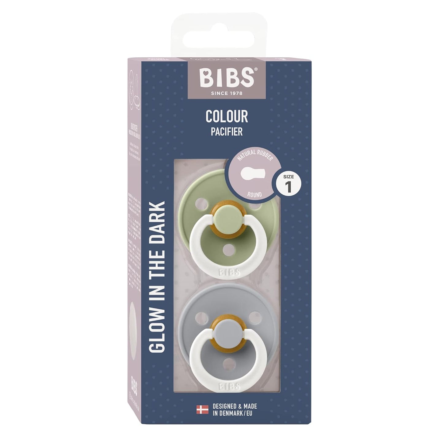 BIBS Pacifiers Colour Collection | Natural Rubber Baby Pacifier | Set of 2 BPA-Free Soothers | Made in Denmark | 0+ Months (Pack of 2) | Cloud Night