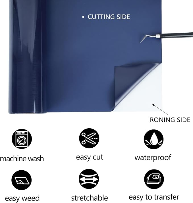 TUMIYA Navy Blue Heat Transfer Vinyl HTV Rolls, Glossy Adhesive HTV Vinyl