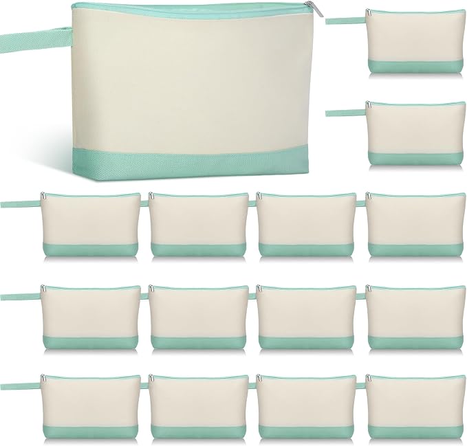Silkfly 15 Pcs Cotton Canvas Makeup Bags Cosmetic Zipper Bags 10.2 x 5.5 x 2''